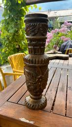 Houten vaas bewerkt vintage hoogte 35 cm, Ophalen of Verzenden