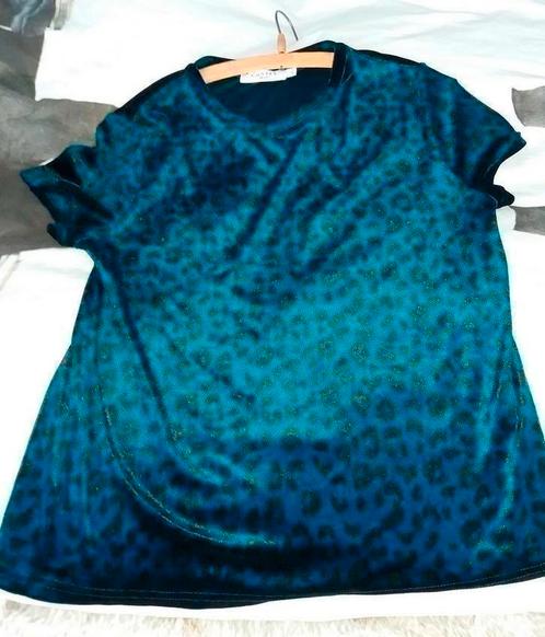 Panterprint shirt top XL ZGAN glans stof zacht Costes Blue, Kleding | Dames, Tops, Zo goed als nieuw, Maat 46/48 (XL) of groter