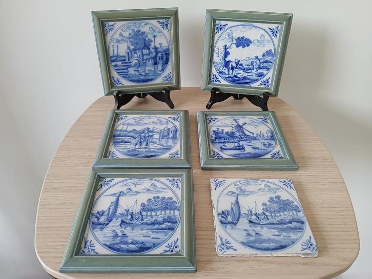 12 Antieke landelijke tegels Delfts Blauw, 18de/19de eeuws, Antiek en Kunst, Antiek | Wandborden en Tegels, Ophalen