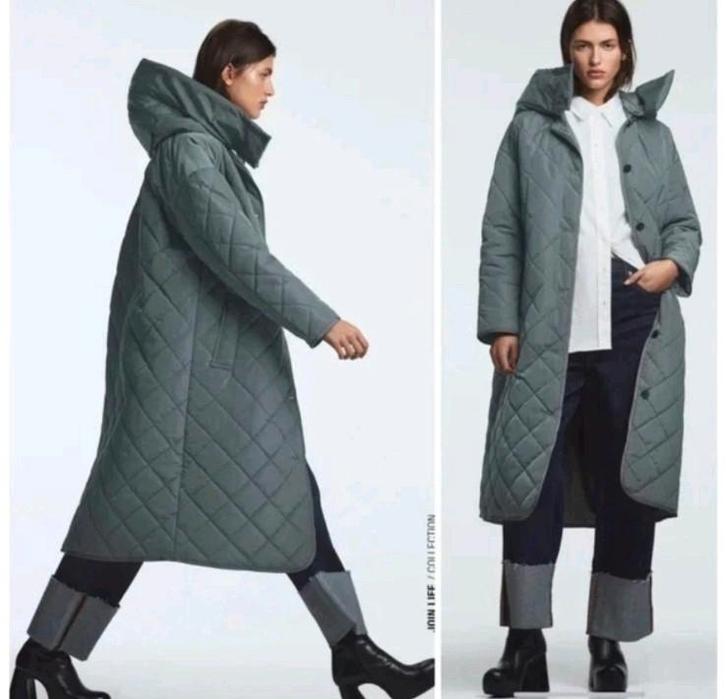 Nieuw lange gewatteerde ZARA jas maat M, Kleding | Dames, Jassen | Winter, Nieuw, Maat 38/40 (M), Groen, Verzenden