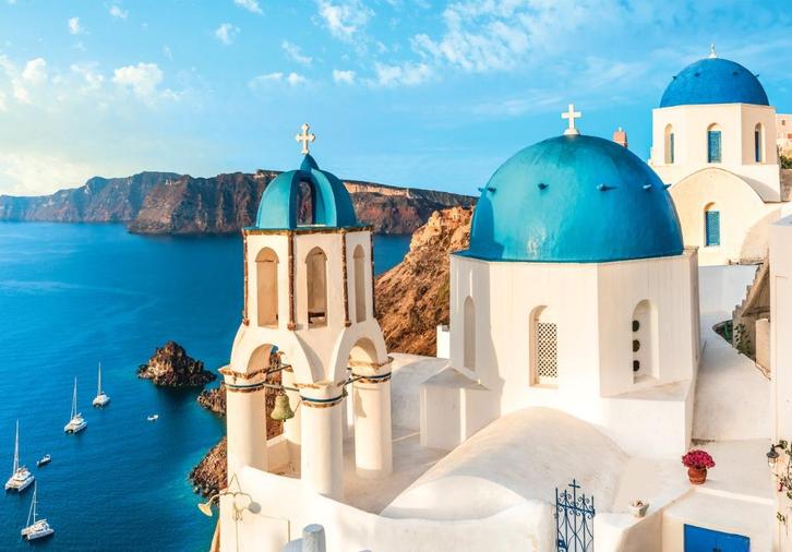 Santorini fotobehang, Griekenland, vakantie, Fotobehang4you, Huis en Inrichting, Stoffering | Behang, Verzenden