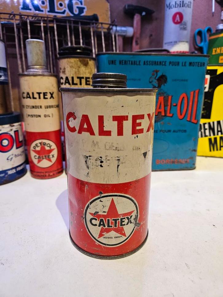 Vintage Caltex Olieblik garageblik verzamelblik, Verzamelen, Automerken, Motoren en Formule 1, Gebruikt, Auto's, Ophalen of Verzenden