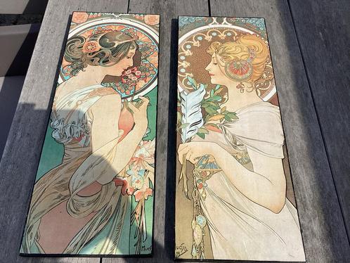 Alphonse Mucha Primrose & Feather Art Nouveau Prints, Antiek en Kunst, Kunst | Overige Kunst, Ophalen of Verzenden