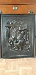 Bronzen haardscherm, gesigneerd, huiskamertafereel., Antiek en Kunst, Antiek | Koper en Brons, Brons, Ophalen