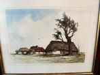 Schilderij met rieten daken, Antiek en Kunst, Kunst | Etsen en Gravures, Ophalen of Verzenden
