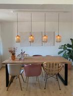 Houten eettafel met zwart metalen poten - 220x97, Ophalen, Gebruikt