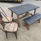 Unieke robuuste tuinset tafel tuinbank en 2 ijzeren stoelen, Ophalen, 5 zitplaatsen, Gebruikt, Bank