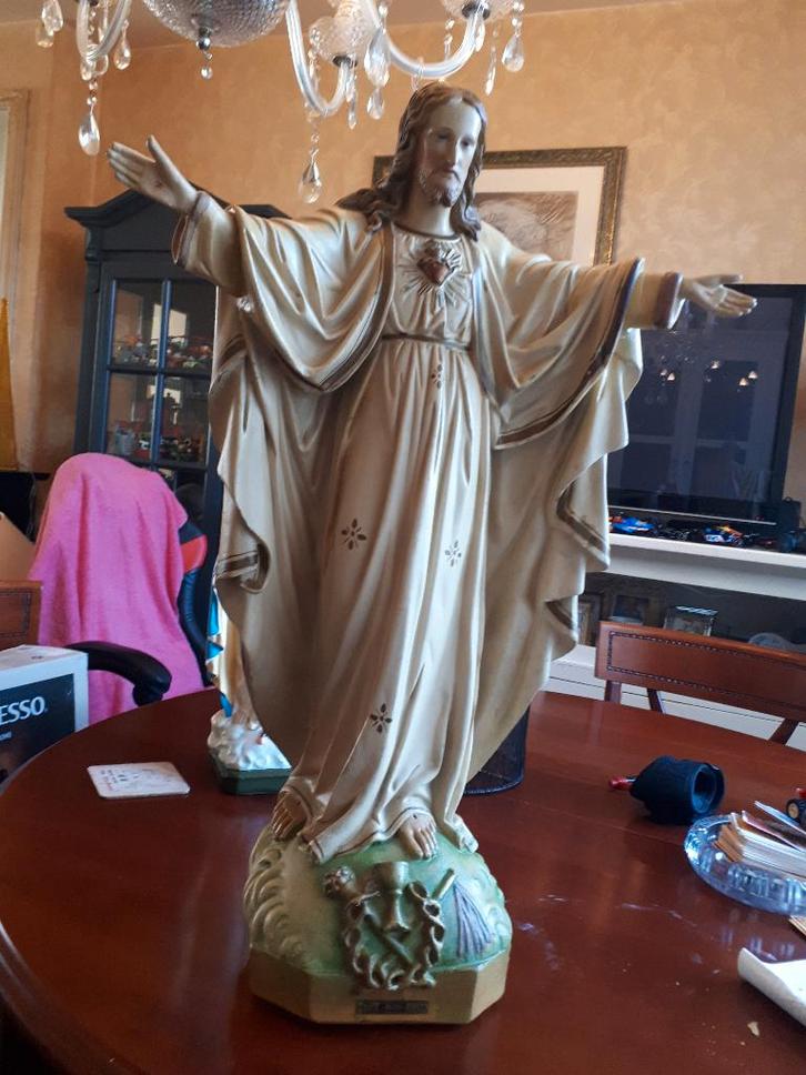 Groot oud beeld Jezus Heilig Hart gips 67 cm hoog 45cm breed, Antiek en Kunst, Antiek | Religie, Ophalen