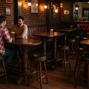 Poker oud bruin cafe statafels, pubtafels kroeg tafel  256 beschikbaar voor biedingen