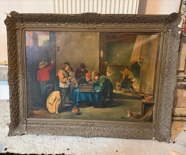 Klassiek schilderij met mannen rond tafel, Antiek en Kunst, Kunst | Schilderijen | Klassiek, Ophalen