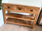 Teak sidetable met 3 lades – robuuste open kast, Ophalen, Gebruikt, 100 tot 150 cm, Teakhout