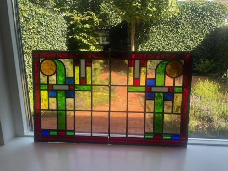 Fraaie glas in lood panelen in Art Nouveau stijl, Doe-het-zelf en Verbouw, Glas en Ramen, Gebruikt, Gevelraam of Ruit, Minder dan 80 cm