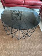 Industriele design salontafel rond. zwart glas & zwart staal, Huis en Inrichting, Tafels | Salontafels, 50 tot 100 cm, Rond, Ophalen of Verzenden