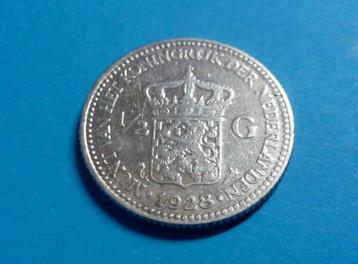 Prachtige 1/2 Gulden 1928 van WILHELMINA; geen bodemvondst! beschikbaar voor biedingen
