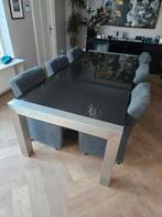 Eettafel GROOT,  RVS en zwart graniet met 6 fauteuils, Ophalen, 100 tot 150 cm, 200 cm of meer, Zo goed als nieuw