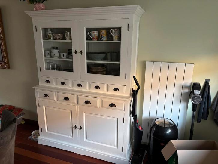 Massief eiken keukenkast, kast met glazen deuren, Huis en Inrichting, Kasten | Buffetkasten, Gebruikt, 150 tot 200 cm, 100 tot 150 cm