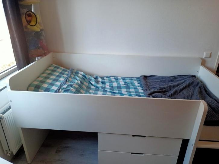 Eenpersoonsbed met opbergruimte (excl matras), Huis en Inrichting, Slaapkamer | Bedden, Gebruikt, Eenpersoons, 90 cm, 200 cm, Hout