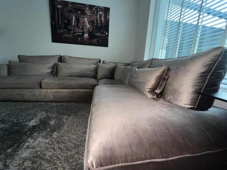 Eric Kuster Hoekbank + 4 Luxe Eetkamerstoelen, Huis en Inrichting, Stoelen, Zo goed als nieuw, Vier, Stof, Overige kleuren, Ophalen