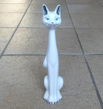 Vintage kattenbeeldje Italy? kat poes wit keramiek langnek beschikbaar voor biedingen