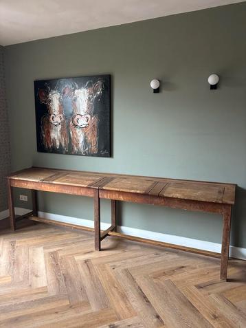 Antieke houten franse schoolbank beschikbaar voor biedingen