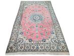 Handmade Persian wool Naïn carpet medallion pink 160x251cm, Persian Perzisch vintage oosters hype, Crème, 150 tot 200 cm, 200 cm of meer