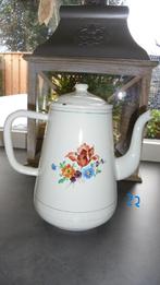 creme gebloemd emaille koffiekan H22cm, Antiek en Kunst, Ophalen of Verzenden
