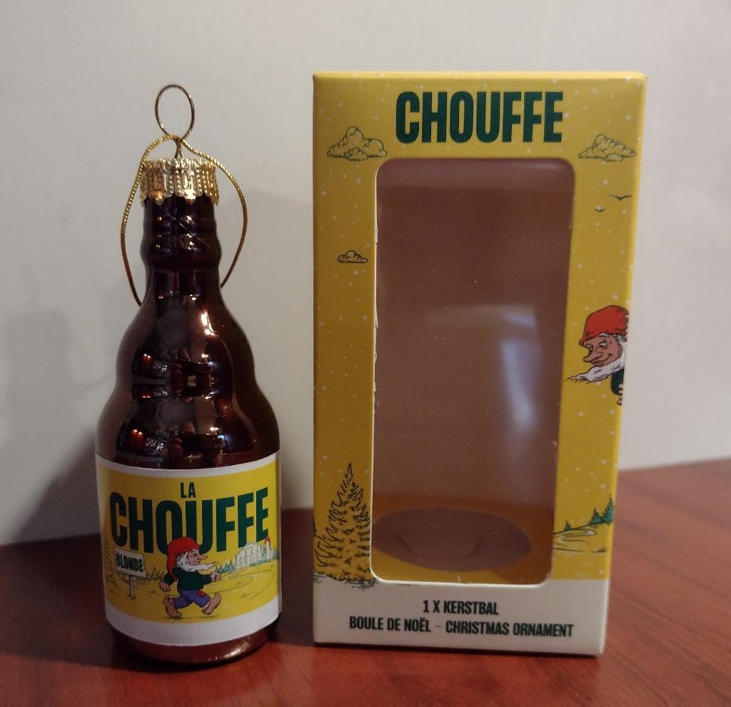 La Chouffe Glazen Kerstbal “Flesje”. (B2), Verzamelen, Biermerken, Nieuw, Overige typen, Overige merken, Ophalen of Verzenden