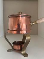 Antiek koper saus pannetje met warmhouder, Ophalen of Verzenden