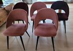 4 + 1 moderne eetkamerstoelen oud roze + bordeaux fluweel, Huis en Inrichting, Stoelen, Ophalen, Overige kleuren, Vier, Moderne fluwelen stoeltjes