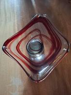 Vintage Glazen Asbak met Rode Accenten, Gebruikt, Schaal, Ophalen of Verzenden, Glas