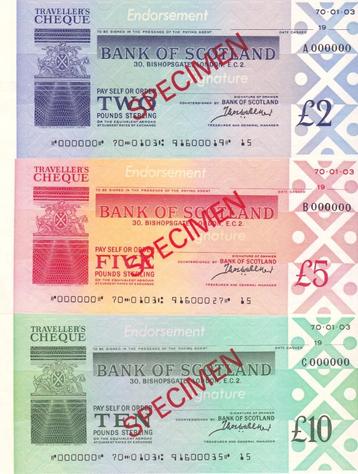 BANK OF SCOTLAND TRAVELLER`S CHEQUE PRAACHTIG/UNC beschikbaar voor biedingen