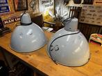Set grijs emaille hanglampen - N3508, Huis en Inrichting, Lampen | Hanglampen, Ophalen of Verzenden, Gebruikt, Minder dan 50 cm