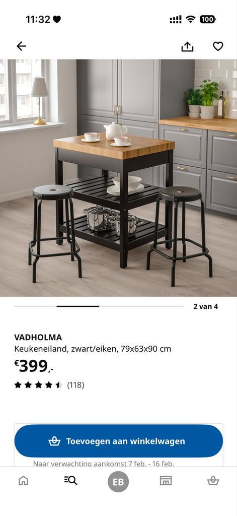 VADHOLMA Keukeneiland - Zwart/Eiken, Huis en Inrichting, Keuken | Keukenelementen, Zo goed als nieuw, Minder dan 100 cm, 50 tot 100 cm