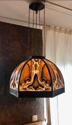 Antieke Amsterdamse School hanglamp gebogen glas., Ophalen, Zo goed als nieuw, Glas, Amsterdam Art Deco Amsterdamse School Glas in lood