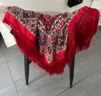 Vintage folkloric sjaal stola shawl rood franjes scarf, Ophalen of Verzenden, Zo goed als nieuw, Sjaal