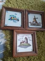 Delfts Blauwe Tegels in Houten Lijst (Set van 3), Antiek en Kunst, Ophalen of Verzenden