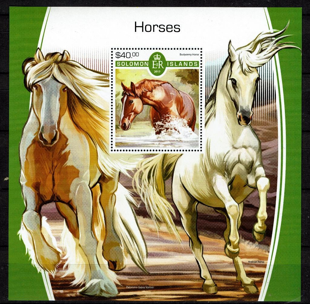 solomon isl 2017 pf blok paarden horses zoogdieren 1, Ophalen of Verzenden, Postfris, Dier of Natuur
