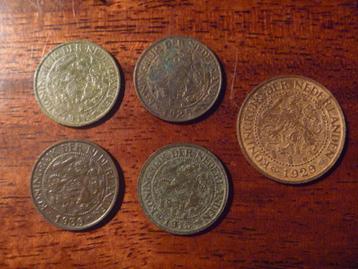 Nederlandse munten. 2,5 cent en 4 maal 1 cent.  beschikbaar voor biedingen