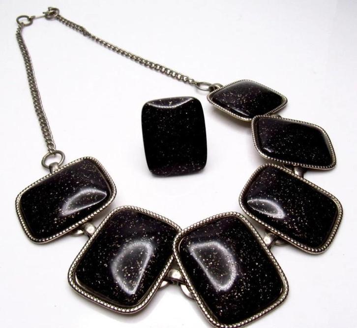 Prachtige vintage set, Sieraden, Tassen en Uiterlijk, Kettingen, Gebruikt, Overige materialen, Zilver, Verstelbaar, Verzenden