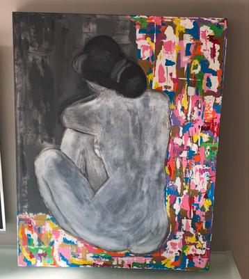 Uniek Schilderij: Vrouw in Grijstinten 70/90 hoog beschikbaar voor biedingen