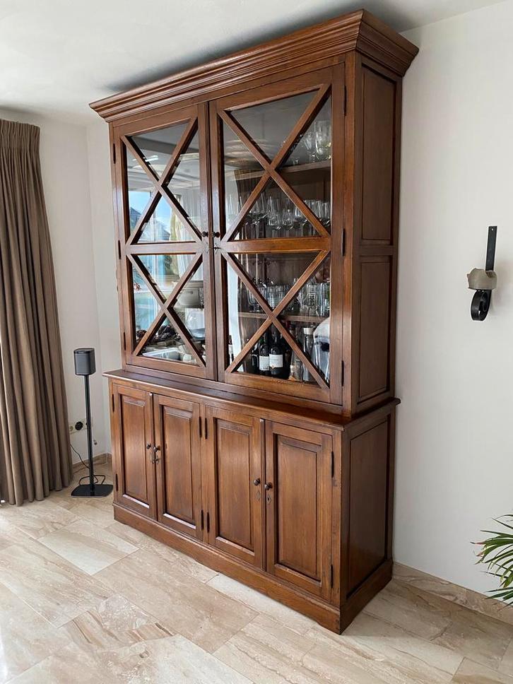 Mooie landelijke vitrinekast, Huis en Inrichting, Kasten | Vitrinekasten, Zo goed als nieuw, 200 cm of meer, 150 tot 200 cm, 25 tot 50 cm