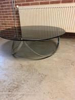 Glazen salontafel in goede staat, Huis en Inrichting, Tafels | Salontafels, Ophalen, Gebruikt, 100 tot 150 cm, Rond