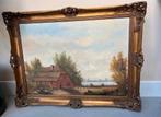 Schilderij landschap gouden lijst groot vintage 83 bij 63 cm, Antiek en Kunst, Kunst | Schilderijen | Klassiek, Ophalen