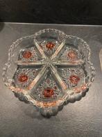 Vintage Hapjesschaal met Roosmotief Glas 6 Vakken Schaaltje, Ophalen of Verzenden