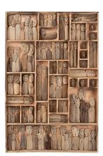 Houten kunstwerk met drijfhout figuren, 150x100 cm, paneel, Ophalen