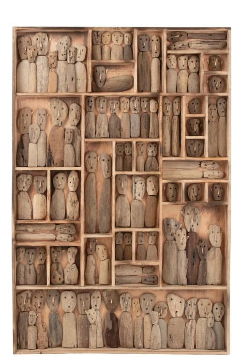 Houten kunstwerk met drijfhout figuren, 150x100 cm, paneel, Antiek en Kunst, Kunst | Overige Kunst, Ophalen