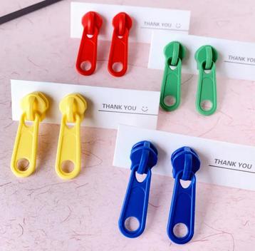 nieuw Grappige rits oorbellen ritsen rood groen geel blauw beschikbaar voor biedingen