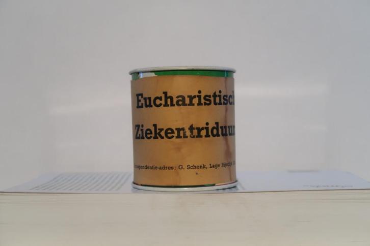 Collectebusje Eucharistisch Ziekentriduum, Leiden, Verzamelen, Spaarpotten, Gebruikt, Overige thema's, Metaal of Blik, Ophalen of Verzenden