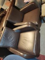 2 bruine leren fauteuils, Ophalen, Gebruikt, 75 tot 100 cm, 50 tot 75 cm