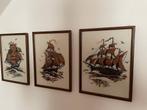Schilderij geborduurd maritieme motieven zeilschepen, Antiek en Kunst, Ophalen of Verzenden